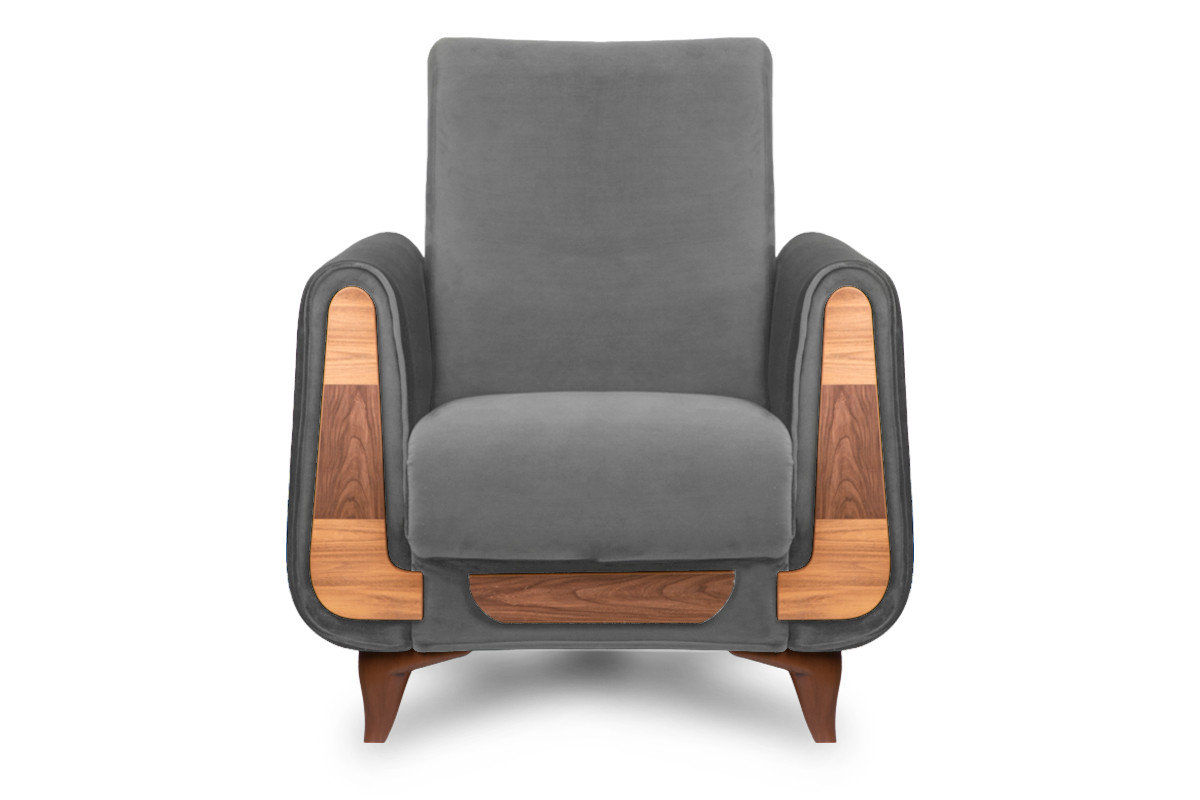 Szary fotel do salonu welur GUSTAVO