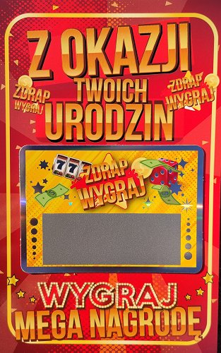 Kartka urodzinowa ze zdrapką, wygraną  JCX32