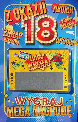 Na 18 urodziny, kartka Zdrapka z wygraną  JCX21