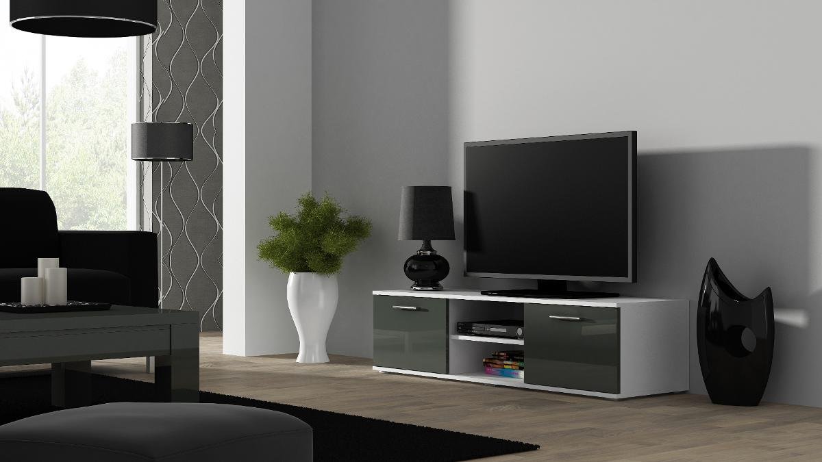 Cama MEBLE MEBLE Szafka RTV SOHO 140 biały/ szary połysk