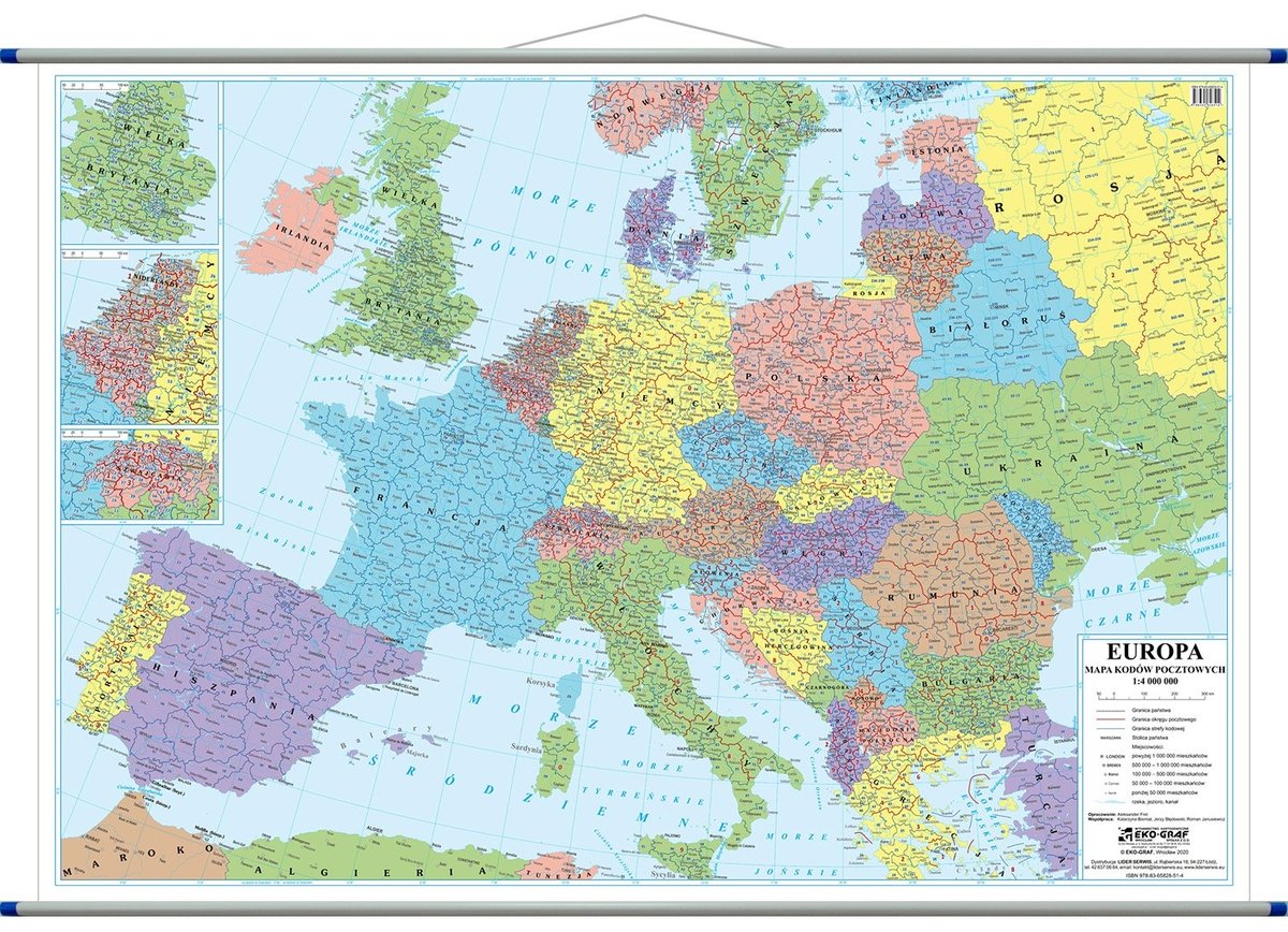 Europa mapa ścienna kody pocztowe, 1:4 000 000, Eko-Graf