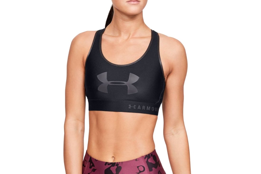 Under Armour Mid Keyhole Graphic Bra 1344333-001, Kobieta, Biustonosz, Czarny