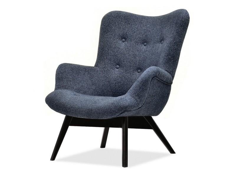 Duży Wygodny Fotel Flori Szary Granat Denim Na Czarnych Nogach