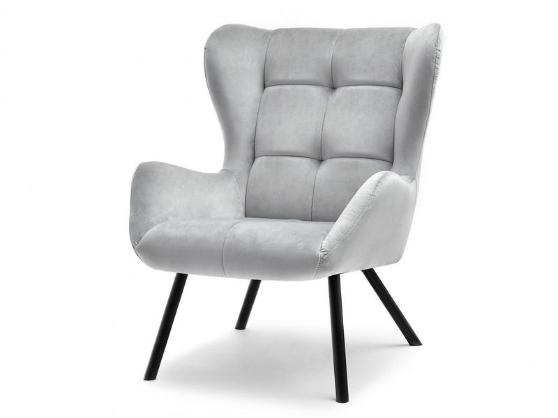 Stylowy Fotel Na Czarnych Nogach Z Metalu Noel Jasny Szary Velvet