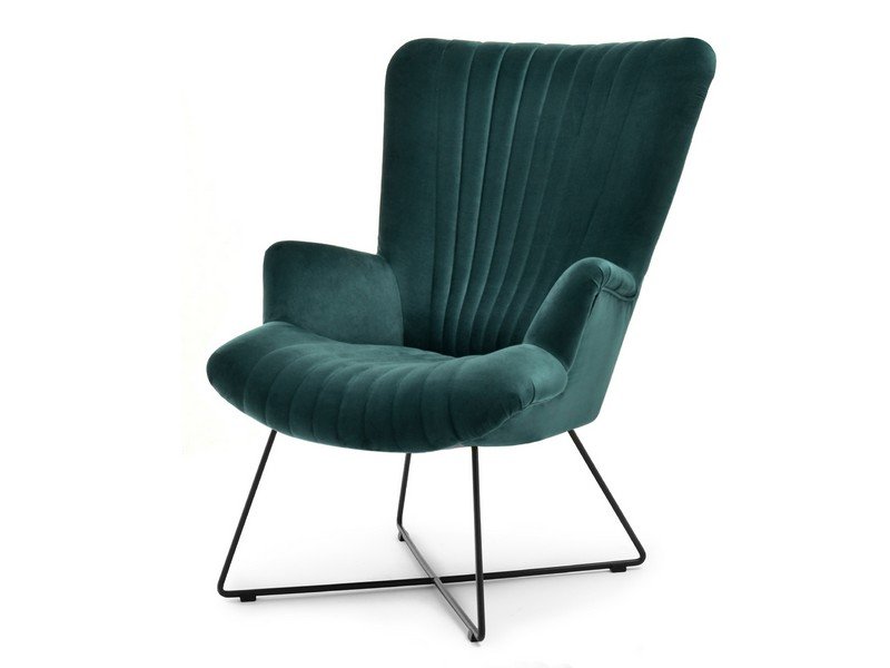 Wygodny Fotel Nell Zielony Butelkowy Velvet Na Metalowej Podstawie