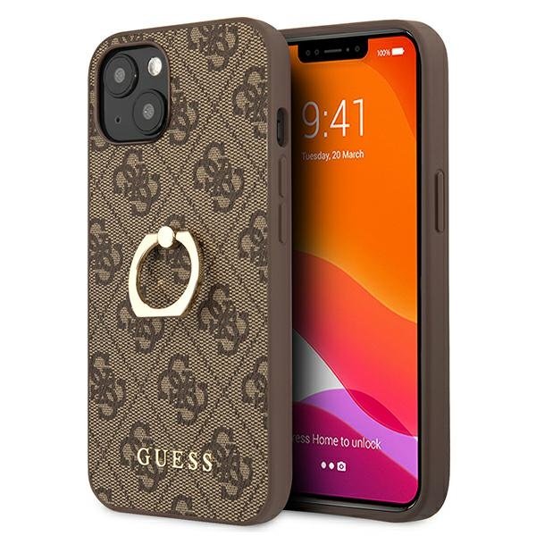 Guess 4G Ring Case - Etui iPhone 13 mini brązowy GUHCP13S4GMRBR