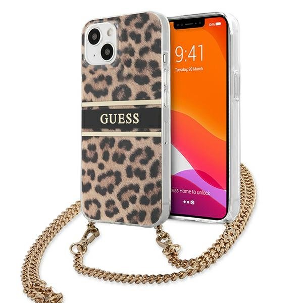 Guess Leopard Gold Stripe Crossbody - Etui iPhone 13 Mini GUHCP13SKBCLE