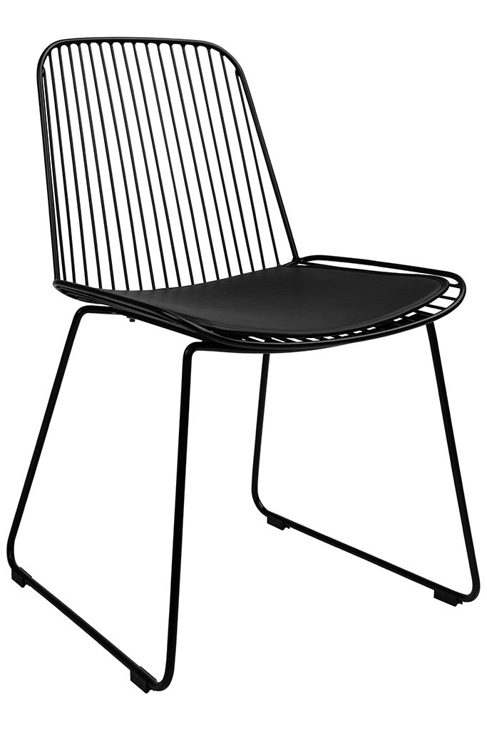 King Home Krzesło czarne metalowe MILES z czarną poduszką z ekoskórą MC-176