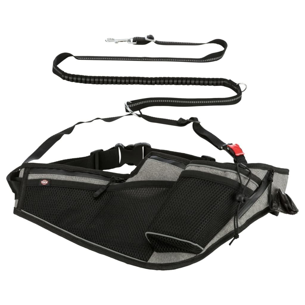 Trixie pas do biegania ze smyczą szaro/czarny Pas 70 130 cm smycz 115 150 cm 20 mm
