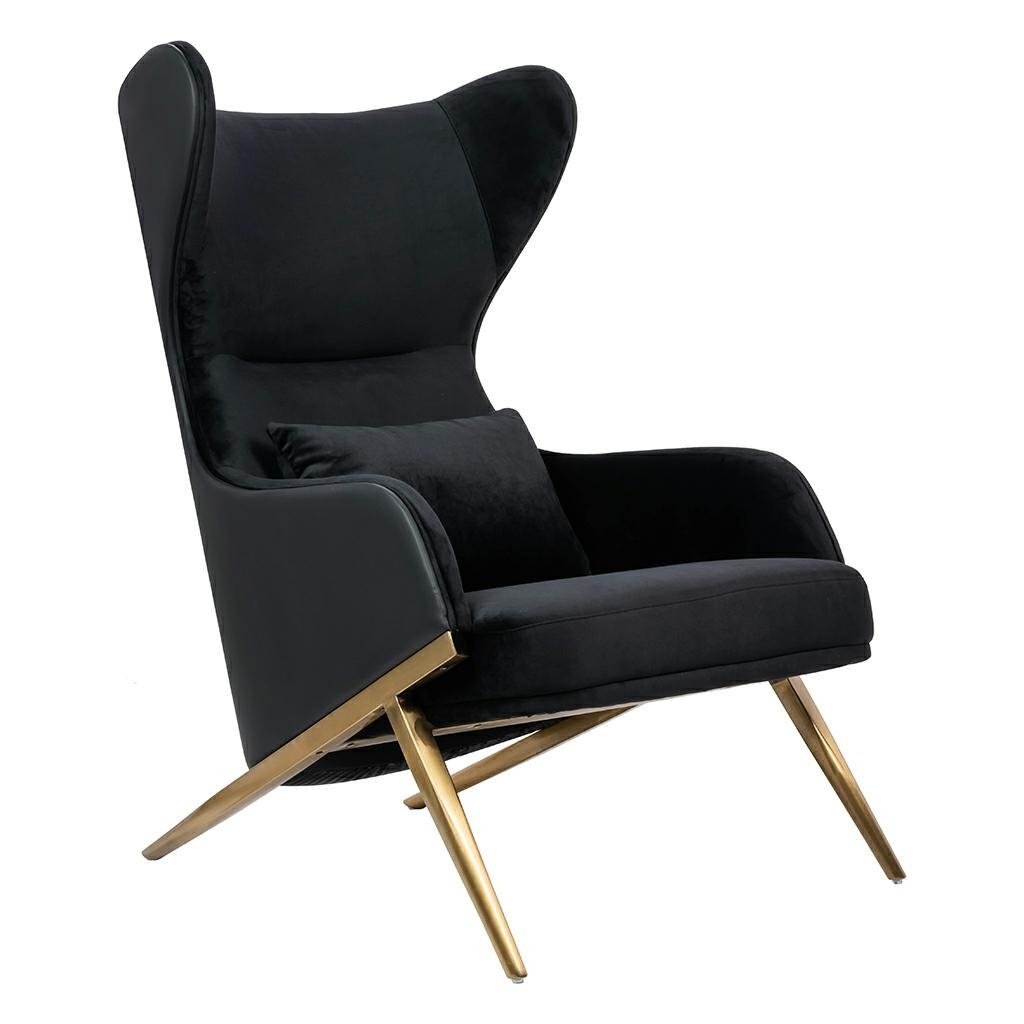 King Home Fotel HAMPTON VELVET czarny, ekoskóra czarna - złota podstawa KH.36939