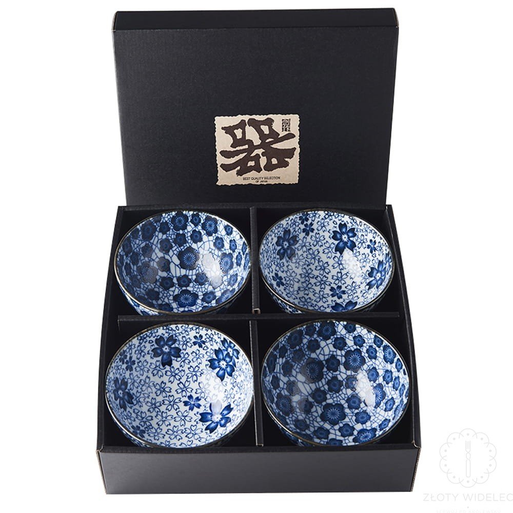 MIJ Zestaw misek Blue Plum & Cherry Blossom Design 300 ml 4 szt. MIJ