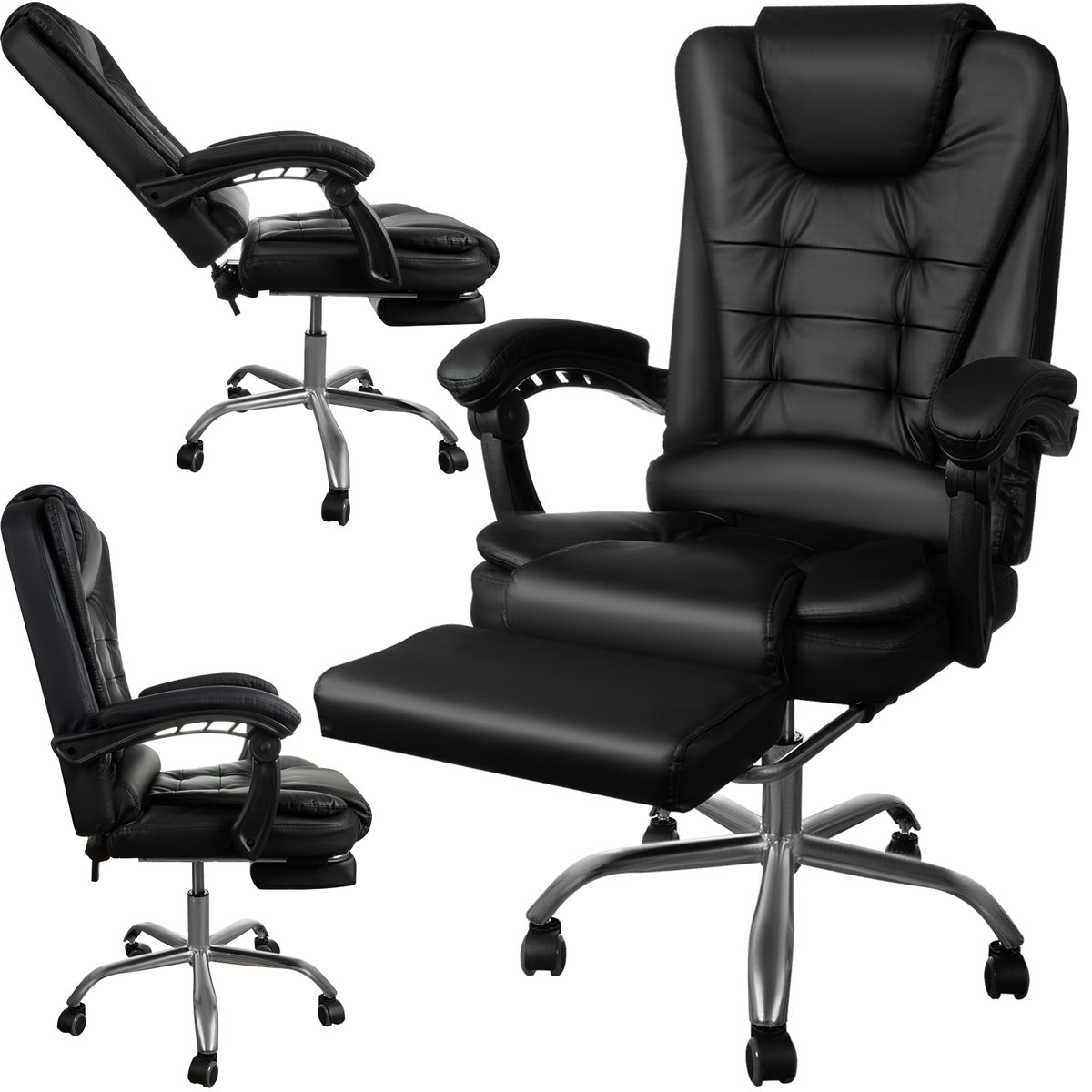 INNY Fotel biurowy z podnóżkiem skóra eko - czarny 5900779938823