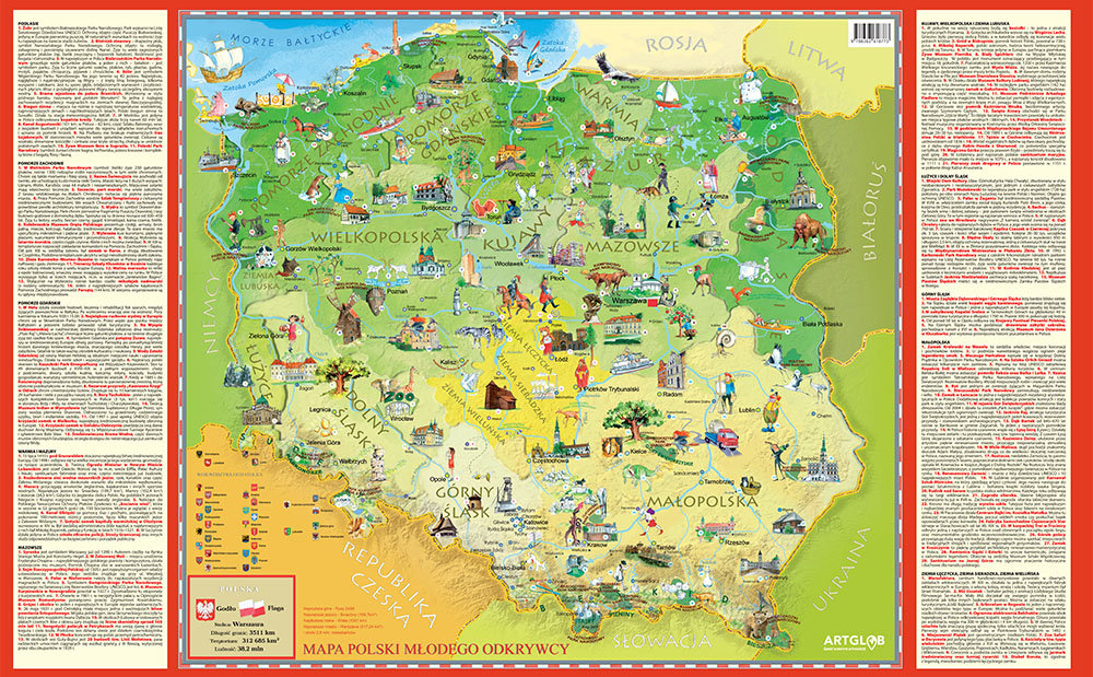 Polska Młodego Odkrywcy MIDI mapa ścienna dla dzieci - naklejka, 100x70 cm