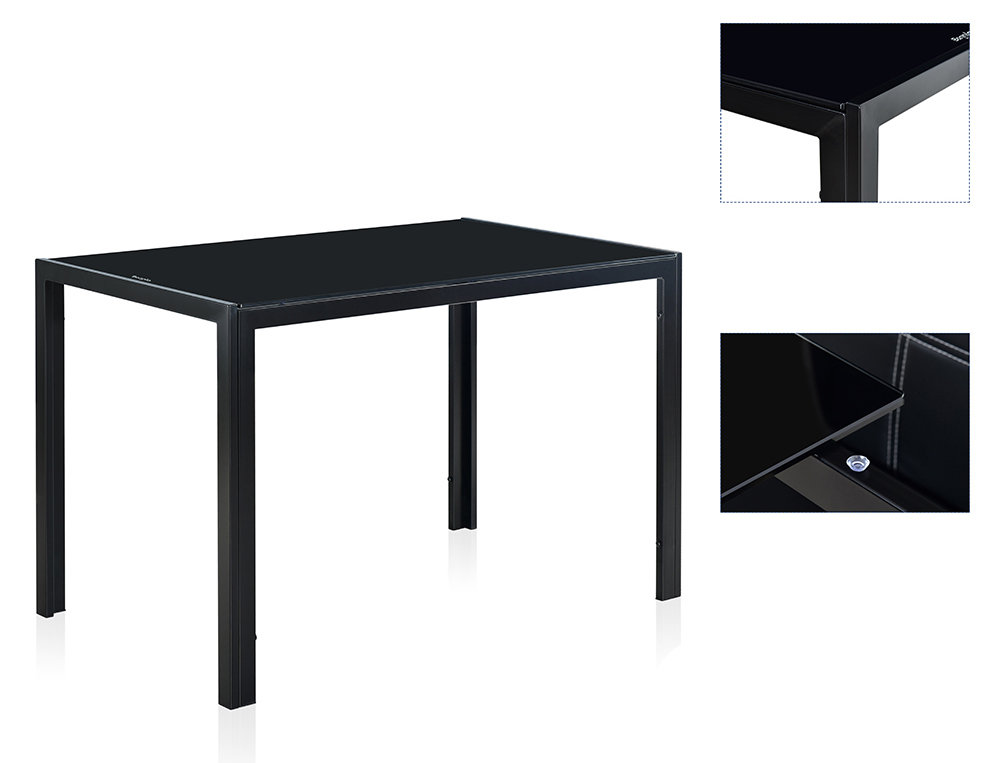 Nowoczesny stylowy prostokątny stół - czarny - szkło/stal - 120x70cm