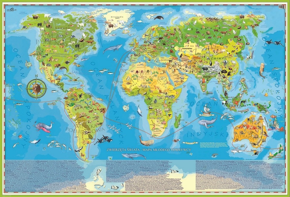 Zwierzęta Świata Młodego Odkrywcy MIDI mapa ścienna dla dzieci - naklejka, 100x70 cm