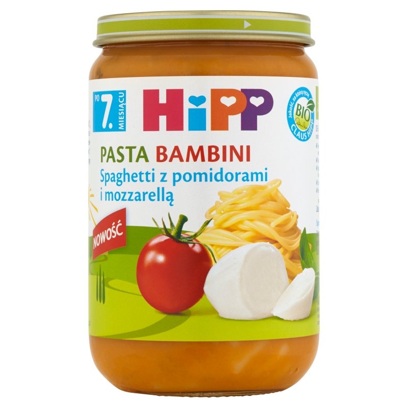 Hipp BIO Pasta Bambini Spaghetti z pomidorami i mozzarellą 7m+) 220 g