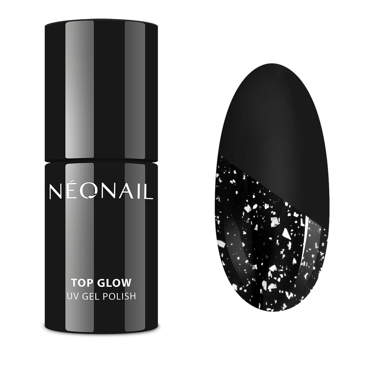 NeoNail UV GEL POLISH - TOP GLOW - Top / Lakier nawierzchniowy z błyszczącymi drobinkami - 7,2 ml - 8806-7 SILVER FLAKES