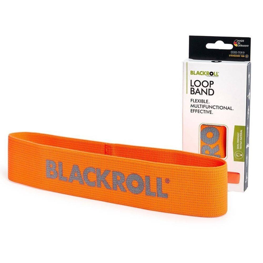 Blackroll Band taśmy fitness. Taśmy w różnych mocach rezystora (łatwa średnia silna ekstremalnie silna), co zapewnia stabilną muskulaturę. Pojedynczo lub w zestawie w różnych kolorach., pomarańczo AMUKLBOR