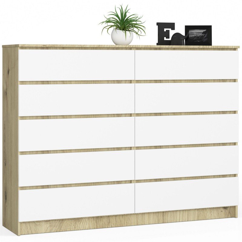 Komoda do salonu K 160 cm 10 szuflad - dąb artisan-biała