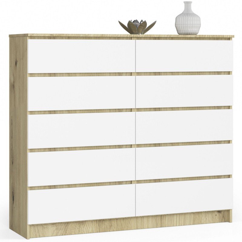 Komoda do salonu K 140 cm 10 szuflad - dąb artisan-biała