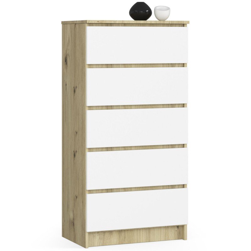 Komoda do salonu K 60 cm 5 szuflad - dąb artisan-biała