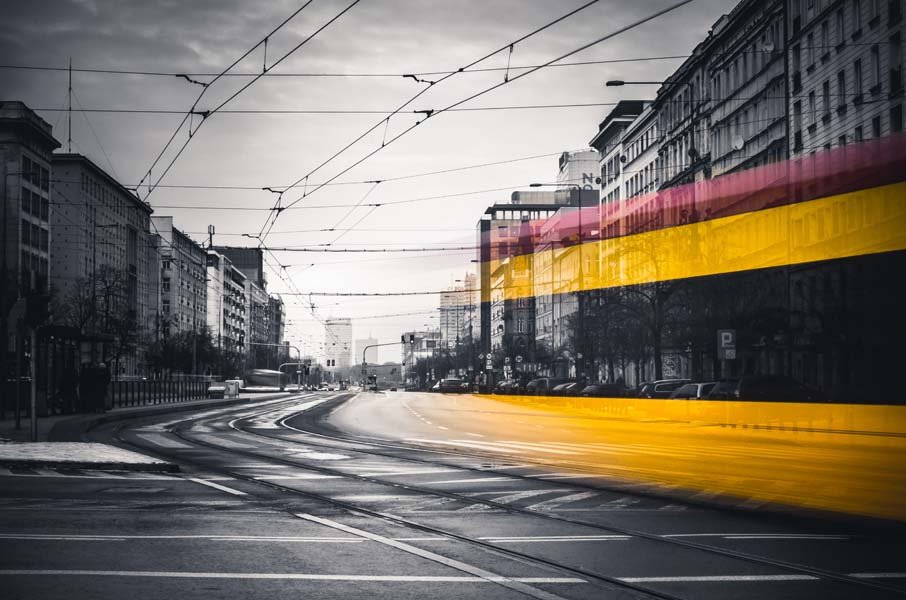 Warszawa Tramwaj na Marszałkowskiej - plakat premium 140x100 cm