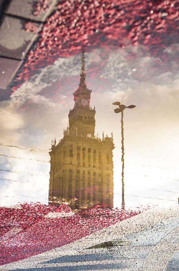 Warszawa Pałac Kultury w odbiciu - plakat premium 100x140 cm