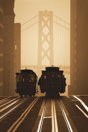 Plakat, San Francisco Stare Tramwaje na tle Golden Gate, 61x91,5 cm