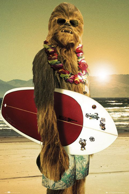 Close, Plakat, CLOSE, Chewie z Deską Surfingową - Gwiezdne Wojny, 61x91,5 cm