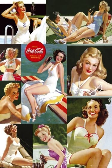 Coca-Cola Spragniona Dziewczyny na Plaży - retro plakat 61x91,5 cm