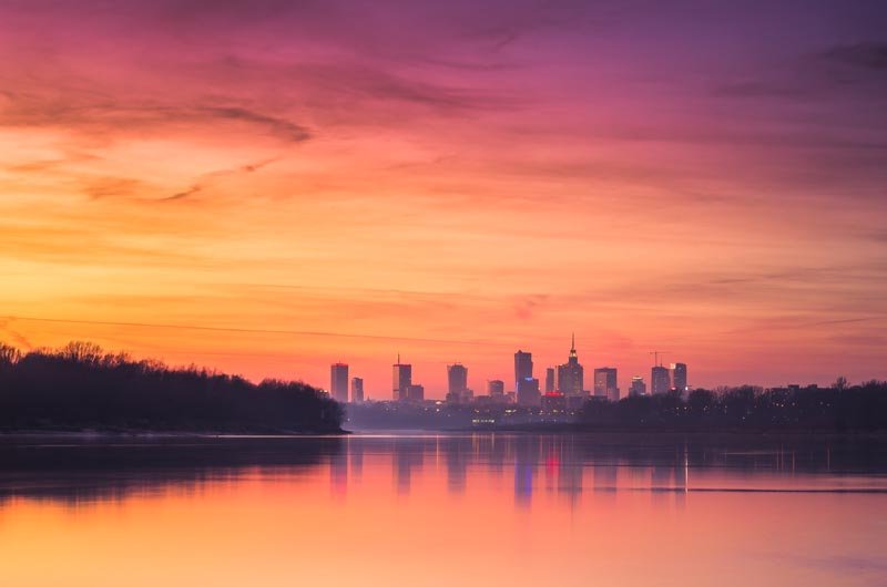 Plakat, Warszawa Panorama miasta O zachodzie, 40x30 cm