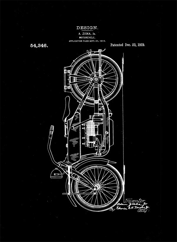 Plakat, Patent Motocykl Projekt 1919 - retro, 100x140 cm
