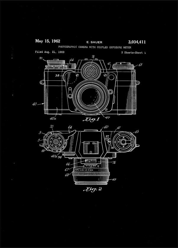 Plakat, Patent Aparat Fotograficzny Projekt 1962 - retro, 30x45 cm