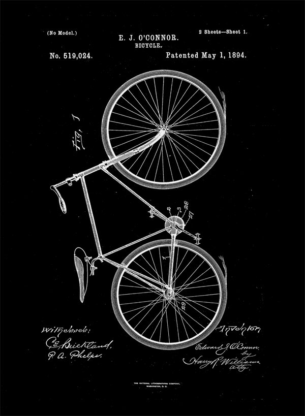 Plakat, Patent Rower Projekt 1894 - retro, 90x120 cm