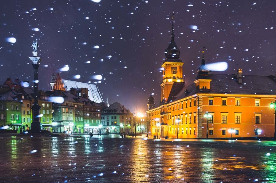 Plakat, Warszawa Plac Zamkowy w śniegu, 50x40 cm