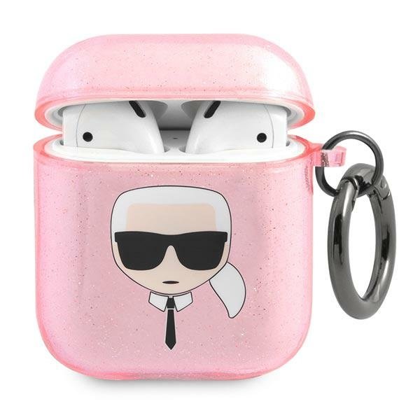 Apple Karl Lagerfeld Karl Lagerfeld Etui Karl Lagerfeld KLA2UKHGP AirPods cover różowy/pink Glitter Karl`s Head KLD748PNK