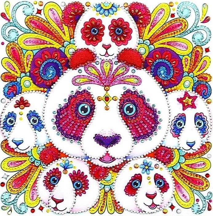 Haft Diamentowy Kolorowe Pandy 30x30 cm