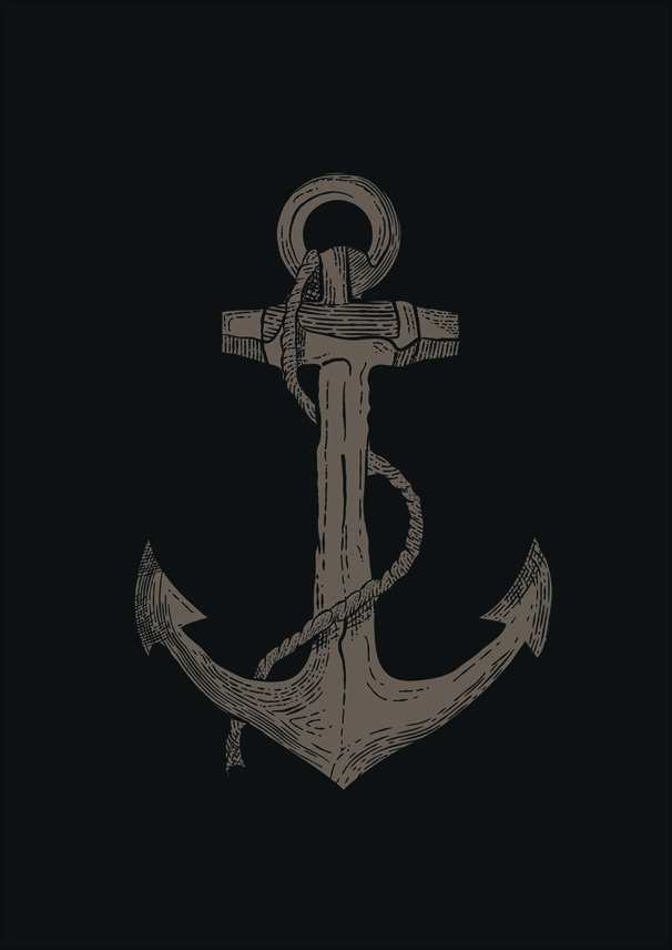 Plakat, Kotwica na czarnym tle, 70x100 cm