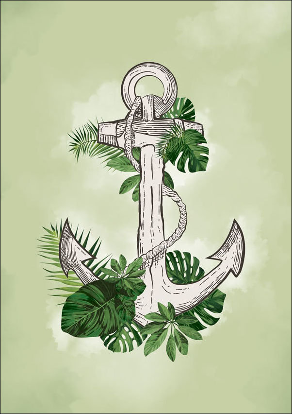 Plakat, Kotwica i liście, 40x50 cm