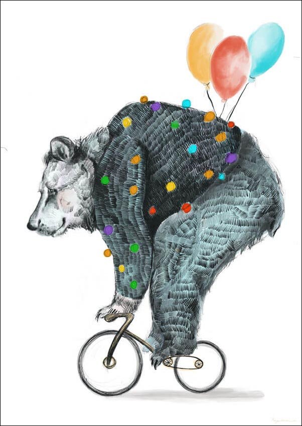 Plakat, Niedźwiedź na rowerze, 61x91,5 cm