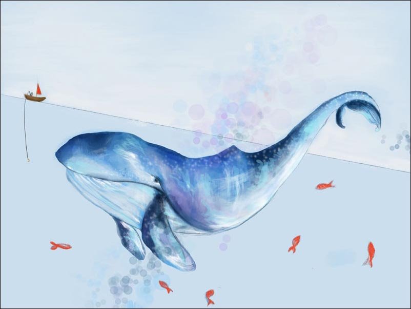 Plakat, Wieloryb i rybki, 40x30 cm