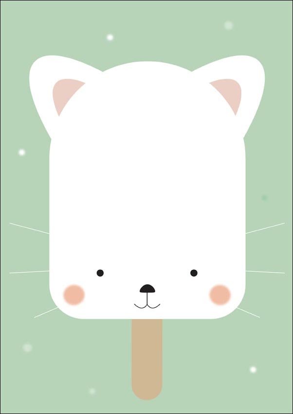 Plakat, Wesołe lody – kotek na miętowym tle, 60x80 cm