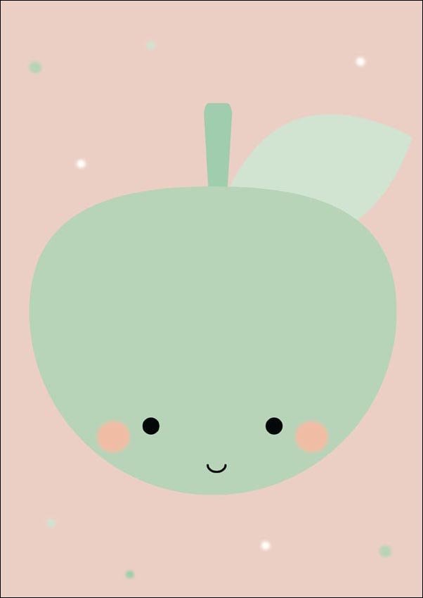 Plakat, Miętowe jabłuszko na różowym tle, 70x100 cm