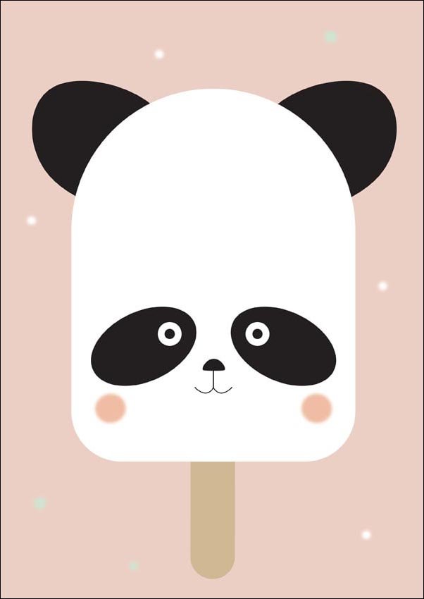 Plakat, Wesołe lody panda na różowym tle, 30x40 cm