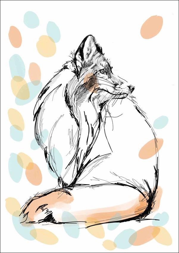 Plakat, Pastelowy lis, 61x91,5 cm