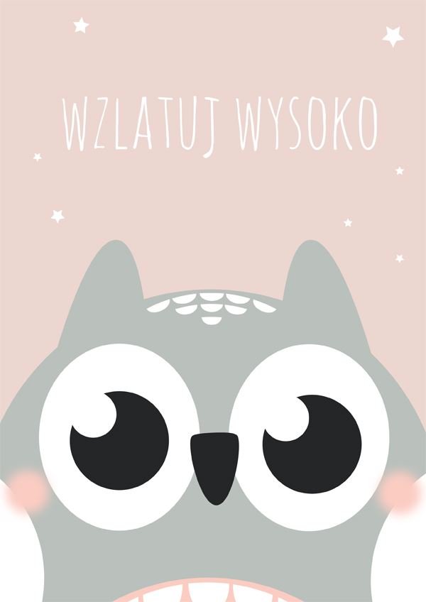 Plakat, Sowa różowe tło, 40x50 cm