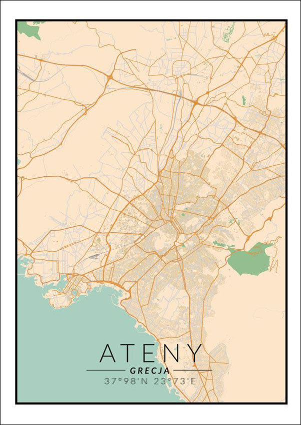Plakat, Ateny mapa kolorowa, 50x70 cm