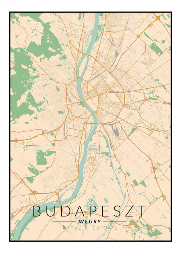 Plakat, Budapeszt mapa kolorowa, 50x70 cm