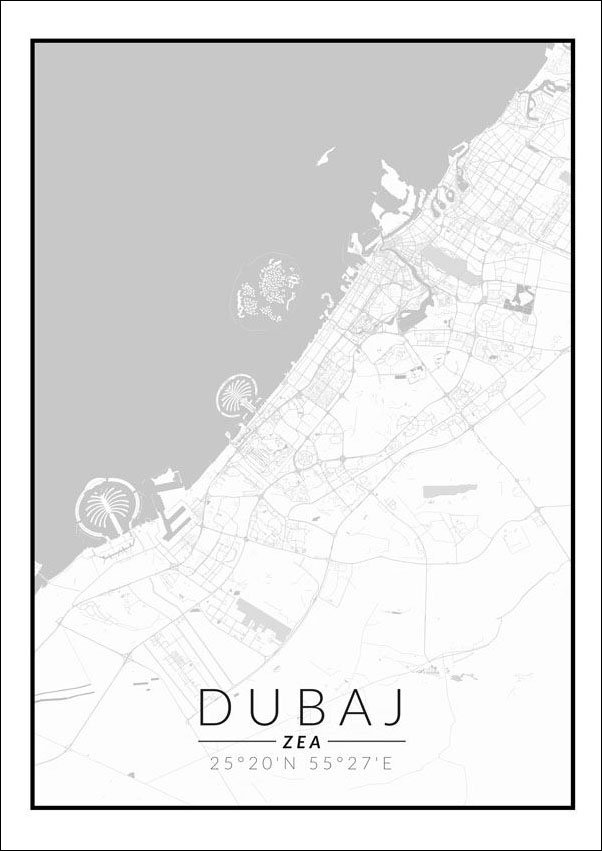 Dubaj mapa czarno biała - plakat 42x59,4 cm