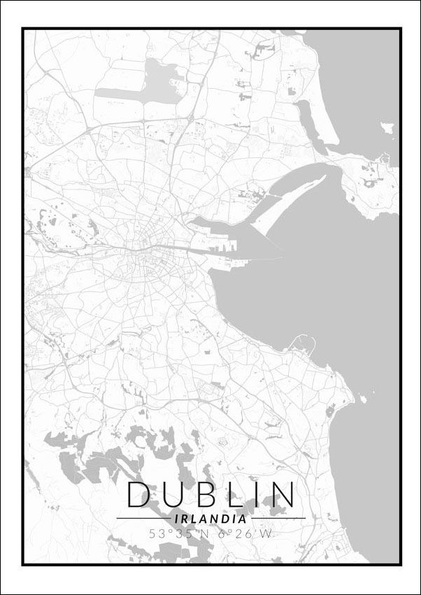 Dublin mapa czarno biała - plakat 40x50 cm